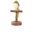 white-browed babbler bird standing on a wooden mount facing forward