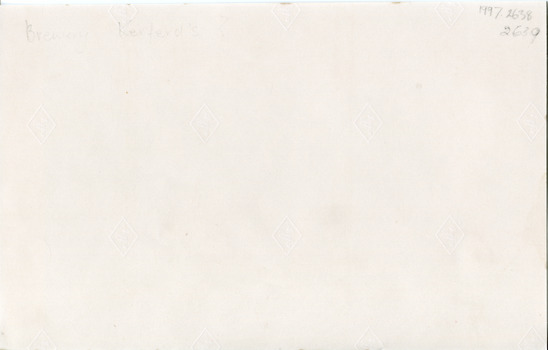 Back of photograph showing a repeating pattern of Agfa wordmarks in diamond-shapes and hand-written pencil marks of: Brewery Kerferd's?; 1997.2638; 2639