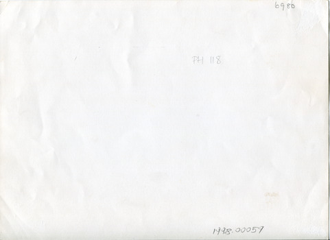 Paper back of photograph showing hand-written pencil marks of: 6980 ; PH 118 ; 1998.00059 ;