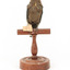 Taxidermy Dusky Woodswallow specimen standing on a wooden mount looking forward