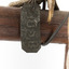 Barn Owl mounted on wooden perch pedestal with close-up view of metal swing tag (see inscription). 