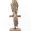 Yellow Wattlebird standing on wooden mount facing back