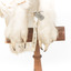 Snowy Owl standing on wooden mount facing forward