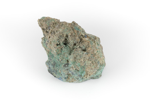 A hand-sized solid mineral specimen in shades of blue and green