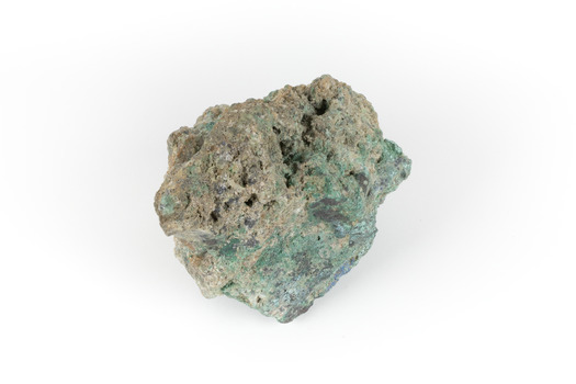 A hand-sized solid mineral specimen in shades of blue and green