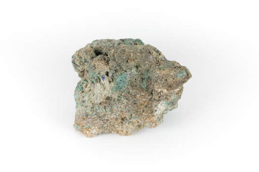 A hand-sized solid mineral specimen in shades of blue and green