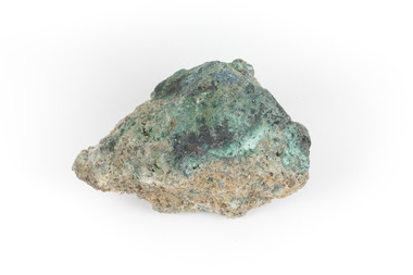 A hand-sized solid mineral specimen in shades of blue, green, beige