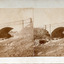 Two sepia-toned photographs featuring a bridge in the background on card