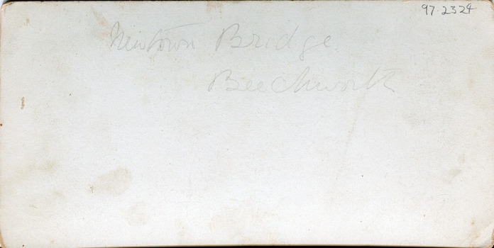 Blank card with 97.2324/ Newtown Bridge/ Beechworth written in pencil