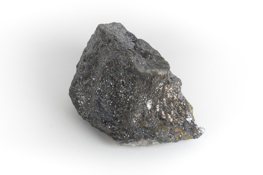 A grey and silver speckled hand-sized solid mineral specimen.