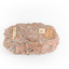 A small, solid granite specimen with a relatively flat top. The colour consists of flecks of pink, red, and grey.  It has three sticker tags.