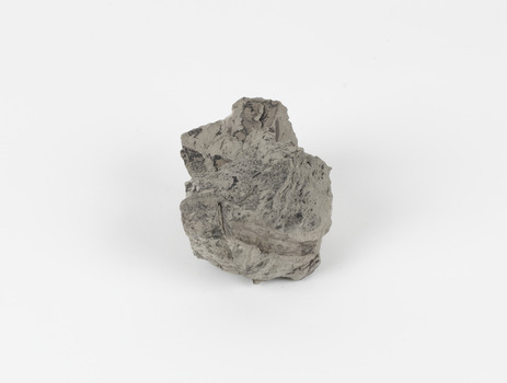 A hand-sized solid mineral specimen in shades of grey and brown