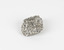 A palm-sized granular quartzose igneous rock in grayish-white tones.