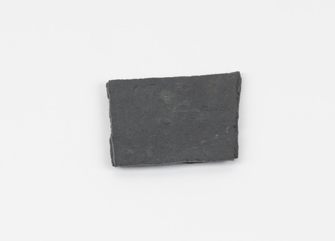 A rectangular metamorphic specimen, dark grey almost black in colour