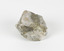 A small round geological specimen with some jagged and hard edges. The colouring is white with dark veins and some gold-like deposits. There is an existing label with the number 104.