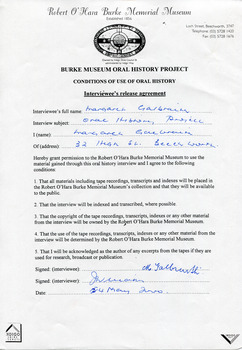  Interviewee's release agreement, Margaret Galbraith 24 May 2000 by Jennifer Williams