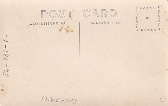The reverse side of 2997, mostly blank with written numbers. Postcard stamp "Kodak Austral".