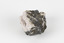 Hand-sized piece of pale pink mineral specimen with dark grey rim and hollowed centre. 