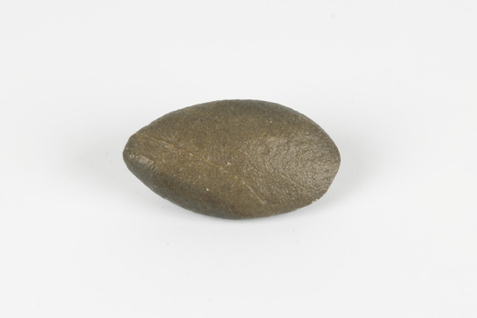 A hand-sized solid mineral specimen in shades of dark and light browns