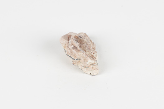 A palm-sized solid mineral specimen in shades of beige and light orange