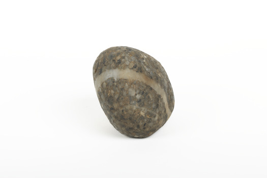 A solid rock specimen with a mineral vein in shades of brown 