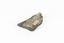 Coin-sized solid mineral with object label in middle of specimen and tiny crystals in shades of black and beige. 