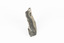 Coin-sized solid mineral with tiny crystals and shades of black and beige situated on side position.