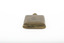 A small lidded square brass bottle embossed with a geometric pattern.