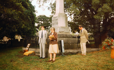 Photograph - Unveiling plaque at the Wombeetch Puyuun Monument in the Camperdown Cemetery, 12/12/1983