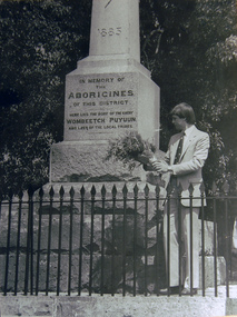 Photograph - Unveiling plaque at the Wombeetch Puyuun Monument in the Camperdown Cemetery, 12/12/1983