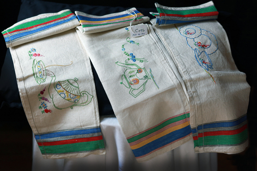 Haberdashery, tea-towels embroidered