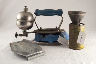 Petrol Filled Iron with Lighting Petrol Can, Funnel and stand