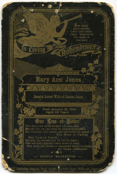 Mourning Card for Mary Ann Jones died 18 January 1903 