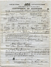 Marriage Certificate John Patrick Kennedy and Elizabeth Ann Jones