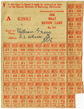 Meat Ration Card for William Green