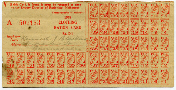 Clothing Ration Card for Kenneth J Blackman