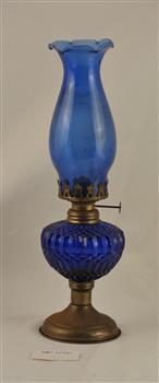 Early 1900s blue glass kerosene lamp