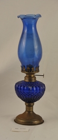 Early 1900s blue glass kerosene lamp
