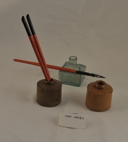 1800s early 1900s Pottery and glass ink bottles