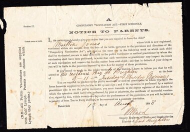 Medical Health, vaccination notice 1888