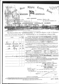 Document , photocopy of Steerage Passenger Ticket 1912