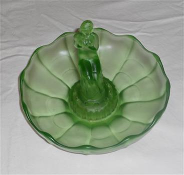 Shallow Green Glass Vase with central Frog shaped as a lady