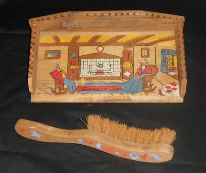 Poker-work, Handpainted Crumb Tray and Brush
