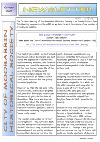 Newsletter,  City of Moorabbin Historical Society  Oct 2008, October 2008
