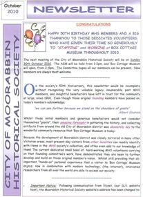 Newsletter, City of Moorabbin Historical Society Oct 2010   jpg, pdf, October 2010