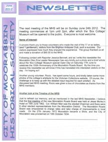 Newsletter, City of Moorabbin Historical Society  Jun 2012, June 2012