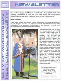 Newsletter - City of Moorabbin Historical Society Aug 2012, August 2012