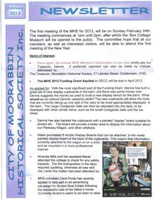 Newsletter - City of Moorabbin Historical Society Feb 2013, February 2013, December 2012