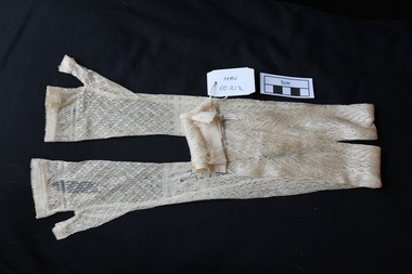 Clothing, lady's long cream silk gloves