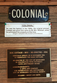 Furnishings, 'Colonial' metal name plate c1917, c1917